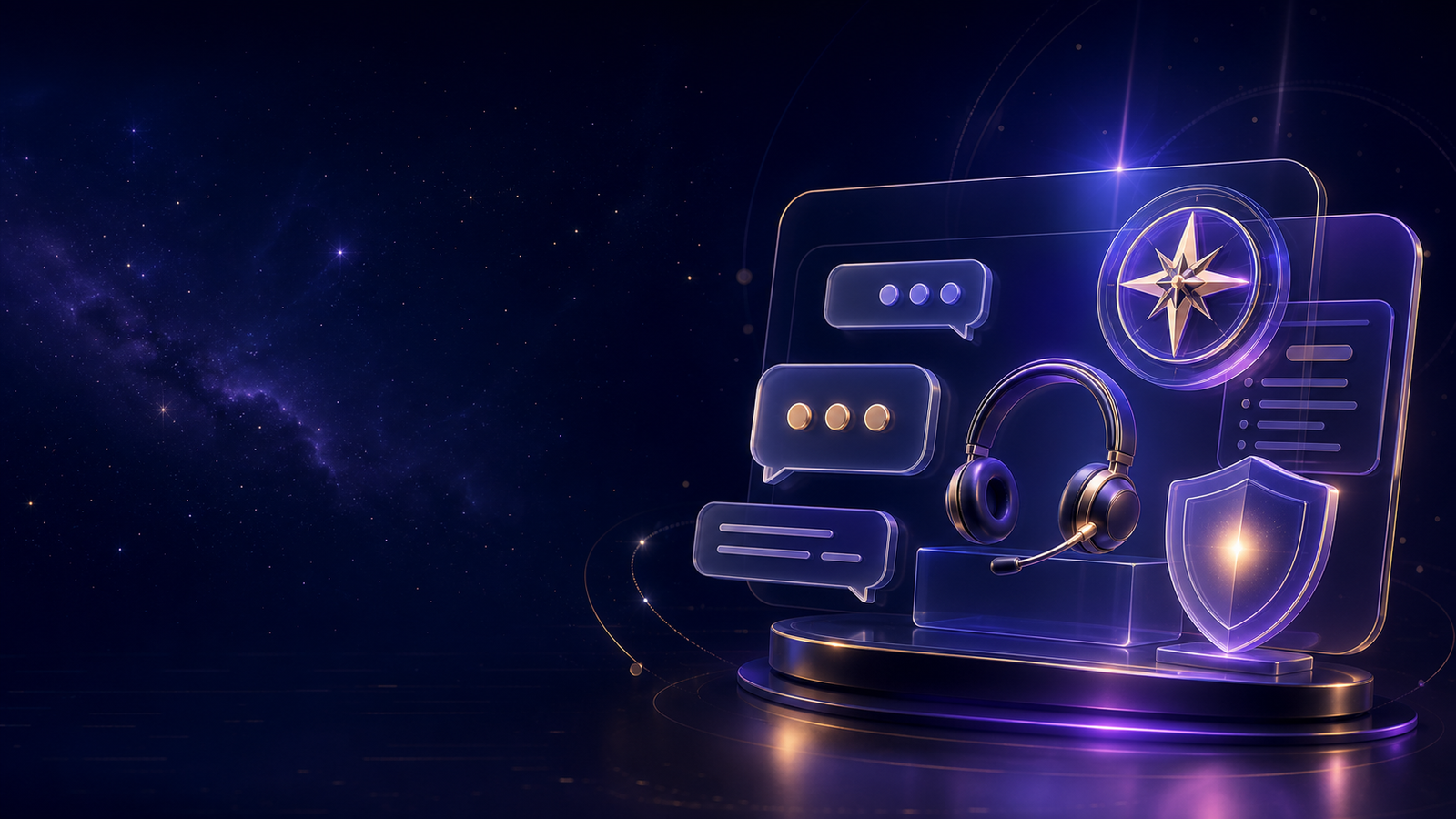 Orion Stars support center with chat, headset and protection symbols